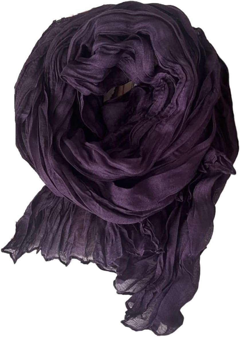 Solid Color Pleated Scarf Retro Green Thin Long Strip Shawl for Men and Women Winter Warm Silk Feel